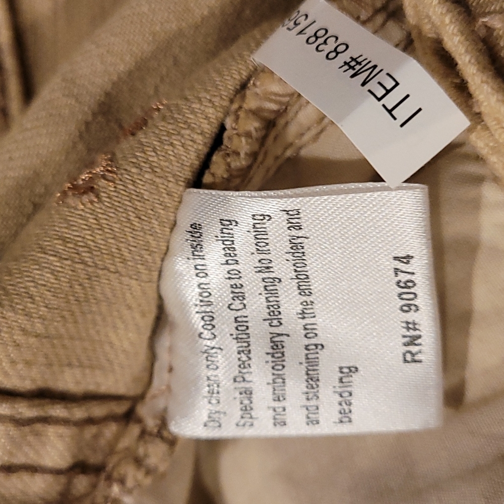 Boston Proper Jeans,  size 2, beige with pink embroidery scattered flowers - Picture 7 of 10